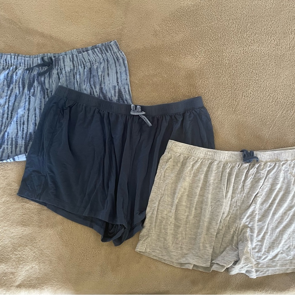 3-Pack Women’s Lounge Shorts - Navy, Light Gray, Blue Tie-Dye